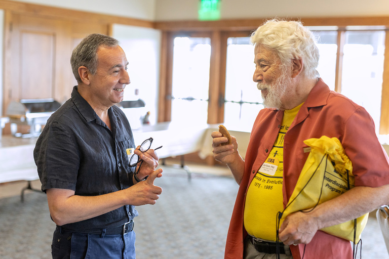 Gary Gussin talking to retreat attendee