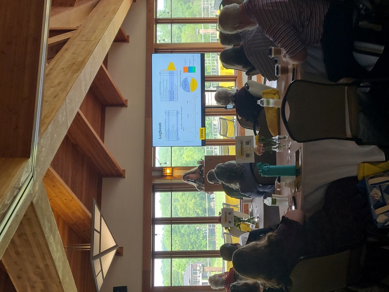 Alyssa Wetzel presenting her research in front of a big group