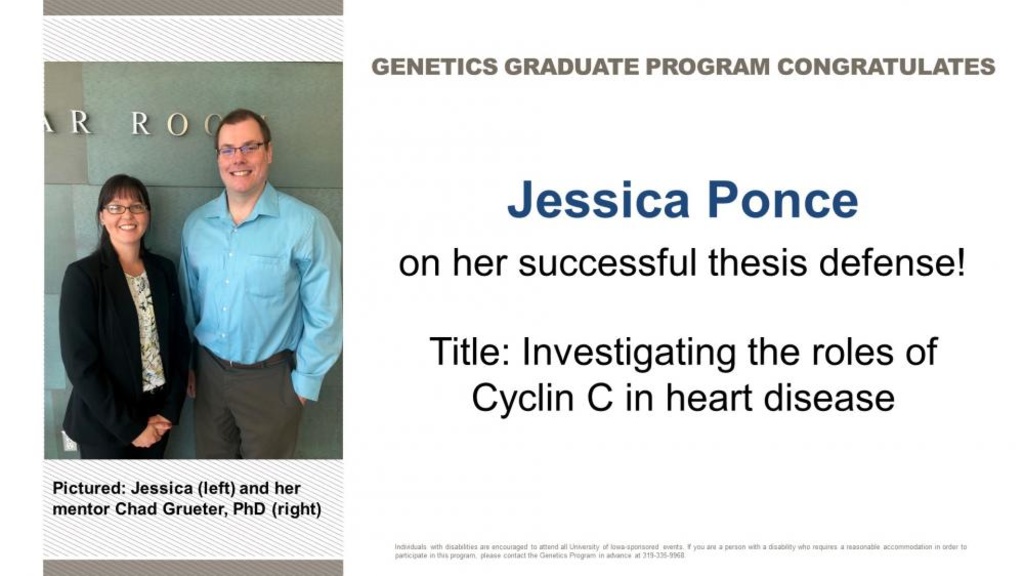 Jessica Ponce with mentor Chad Grueter, PhD